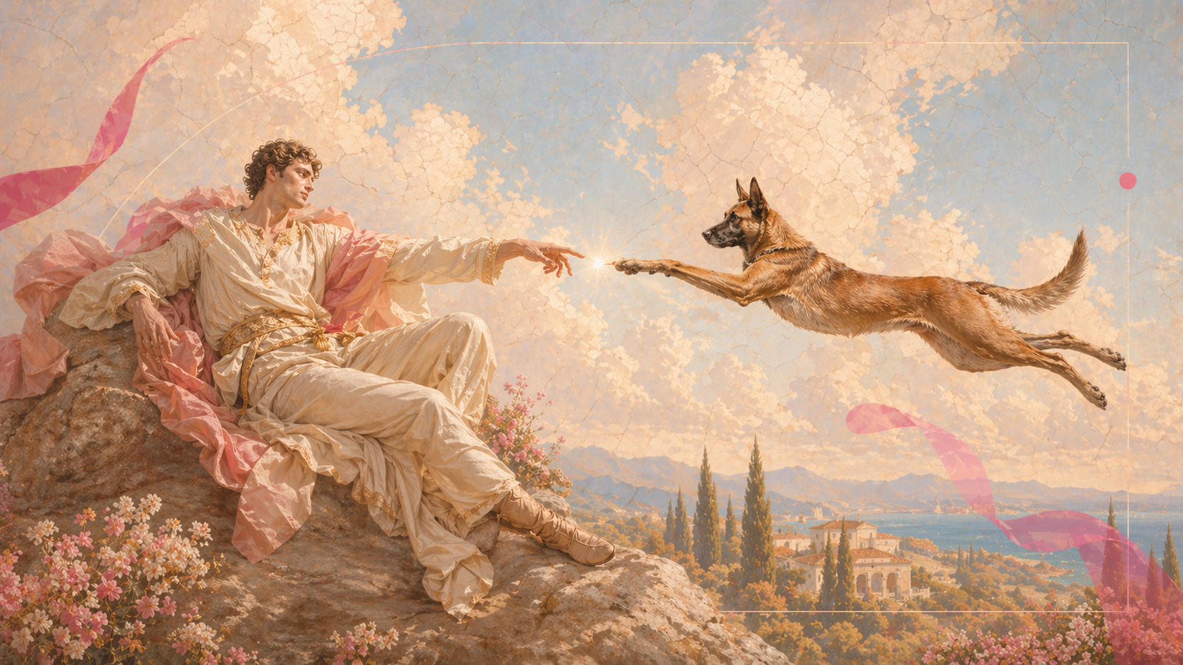 Illustration d’une personne et d’un chien rapprochant leurs mains